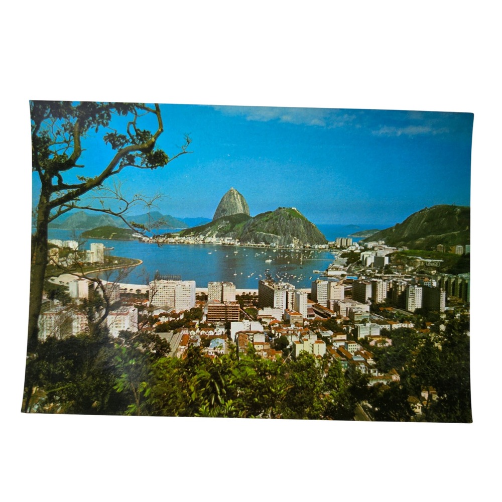 Vintage Brasil Turistico Rio de Janeiro Guanabara Bay Panoramic Postcard